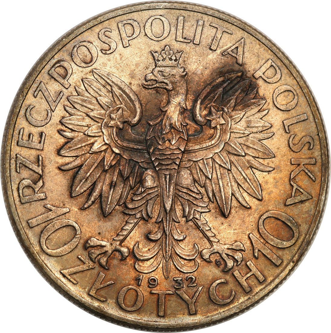 II RP. 10 złotych 1932 głowa kobiety (ze znakiem)